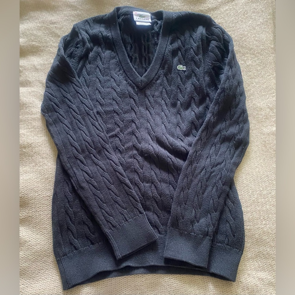 Lacoste Cable Knit V-Neck Sweater